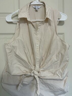 Nine West Sleeveless Striped Tie-Front Blouse in Cream and White sz XL